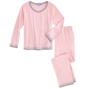 CTM Women's Cotton Blend Long Sleeve V-Neck Pajama Set
